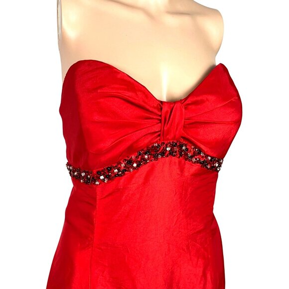 Vintage Y2K Studio 17 Red Strapless Mermaid Gown W/ Rhinestones & Bow - Size 16 - Picture 3 of 10